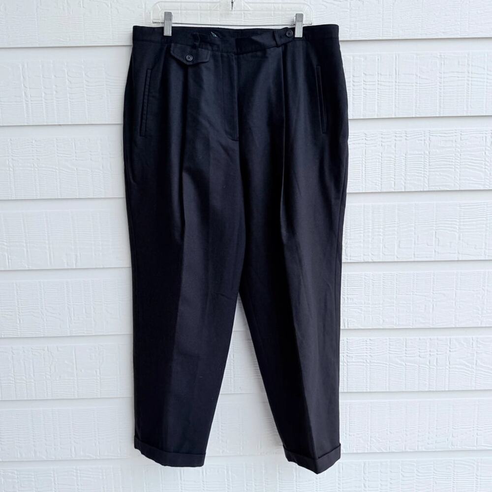 Lauren Ralph Lauren Black Wool Pleated Dress Pants Women 16W Lined Career Slacks